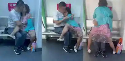 杭州地铁6号线一对中年男女爱心专座上旁若无人 舌吻亲热摸胸搓穴 就差脱裤子开操了