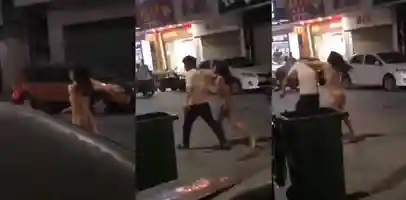 广东佛山 情侣吵架有纠纷 女友全裸在大街上追着男的打 这妹子是真的虎啊