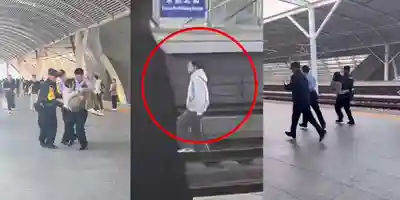浙江余姚动车北站 有人轻生跳站台与到站的列车相撞事件