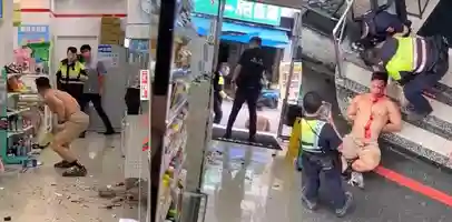 台湾一便利店发生警察用警棍狂砸打人事件被打者满脸是血感觉快不行了