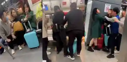 地铁三号线上 一男子大骂女子 只因抢座而大打出手 暴力手段极其恶劣后面下了地铁还打