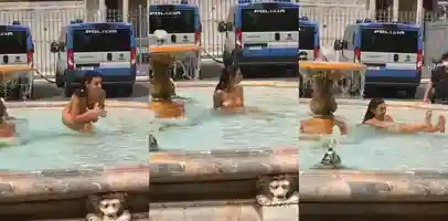 还是国外开放 欧洲罗马街头 一女子当众在喷泉池裸体洗澡 最终被警方逮捕