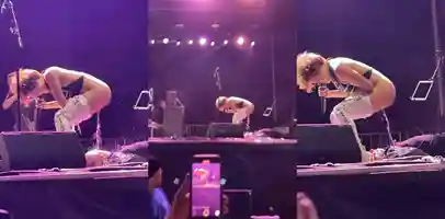 浇个朋友吧 国外说唱乐队女主唱Sophia Urista在美国洛克维尔音乐节上对着男粉丝的脸上撒尿